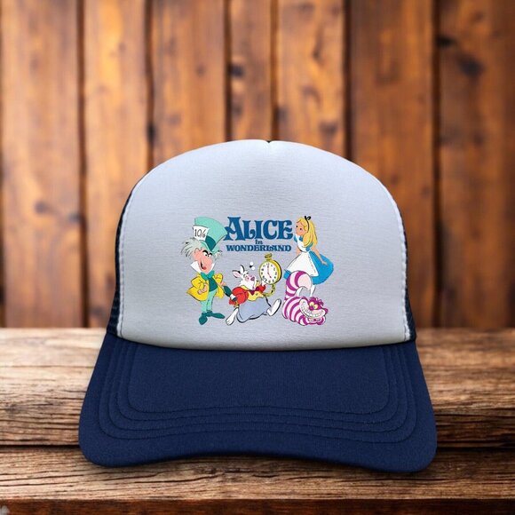 Alice In Wonderland Unisex Trucker Hat Navy Snapback Childhood Classic Ball Cap - Picture 1 of 4